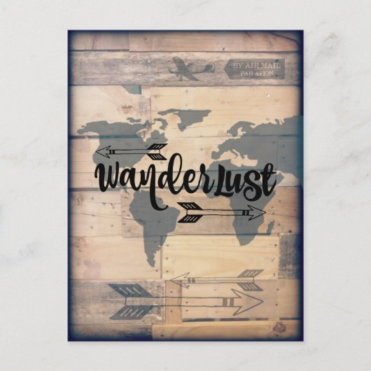 Wanderlust Rustic Wood Travel Postcard Postkarte (Vorderseite)
