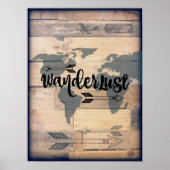 Wanderlust Rustic Wood Travel Poster (Vorne)