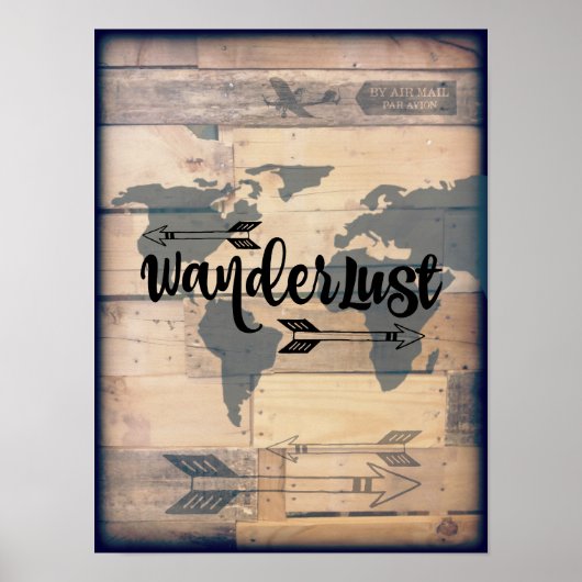 Wanderlust Rustik Holz Reiseplakat Poster (Vorne)