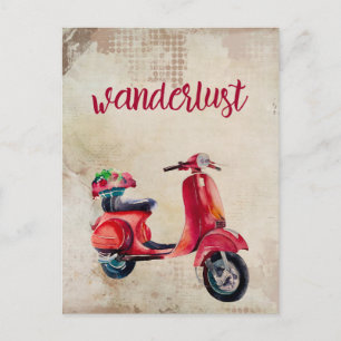 Wanderlust - Süßer roter Wasserfarben-Moped Postkarte