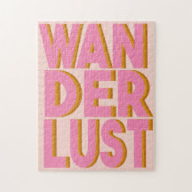 Wanderlust Typografy Wall Art Poster in Pink
