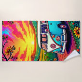Wanderlust Van Sunset Art Strandtuch (Vorderseite)