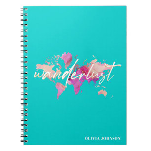 Wanderlust Watercolor World Map Travel Journal Notizblock