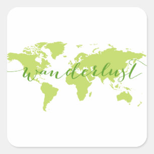 Wanderlust, Weltkarte Quadratischer Aufkleber