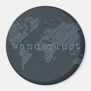 Wanderlust World Map   Gunmetal Gray Magnet