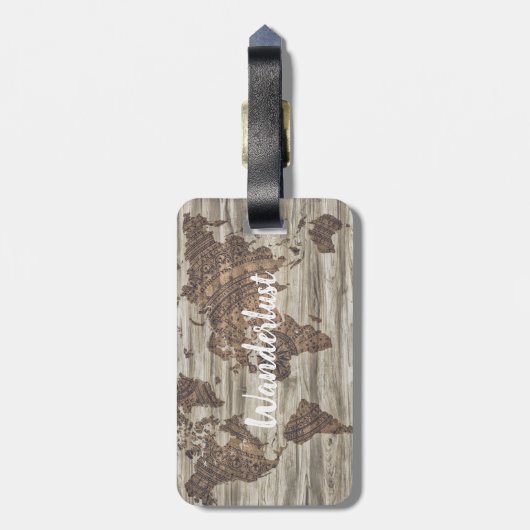 Wanderlust World Map Zitat | kofferanhänger (Rückseite vertikal)