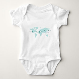 Wanderlust, Wunsch zu reisen, aquamarine Weltkarte Baby Strampler