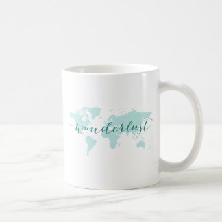 Wanderlust, Wunsch zu reisen, aquamarine Weltkarte Kaffeetasse
