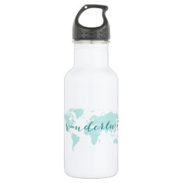 Wanderlust, Wunsch zu reisen, aquamarine Weltkarte Trinkflasche
