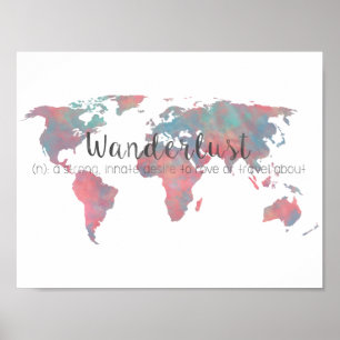Wanderlustdefinition auf Aquarell Weltkarte Poster