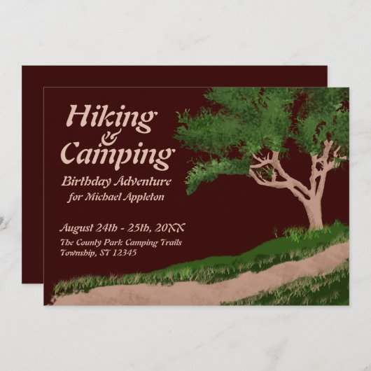 Wandern & Camping Geburtstag Erlebnis Einladungen (Vorne/Hinten)