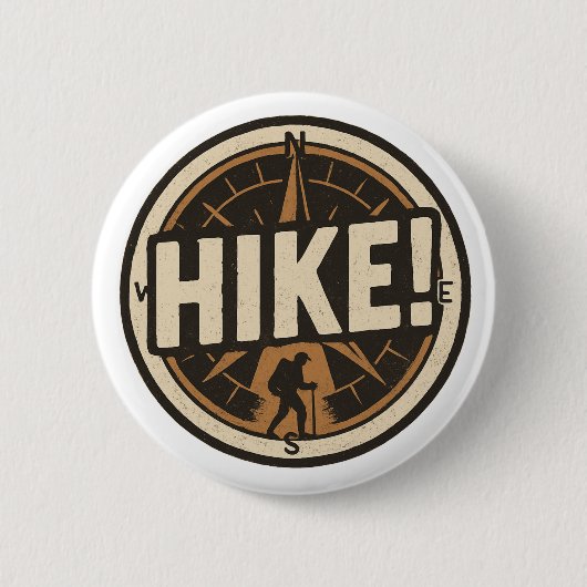 Wandern! - Compass Button mit Hiker-Silhouette (Vorderseite)