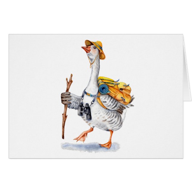 Wandern der Gans mit Rucksack und Ferngläsern (Vorderseite (Horizontal))