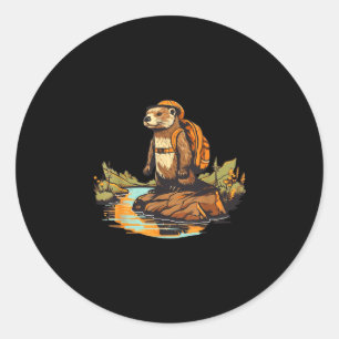 Wandern Fischotter Rucksacktour Outdoor-Tier  Runder Aufkleber