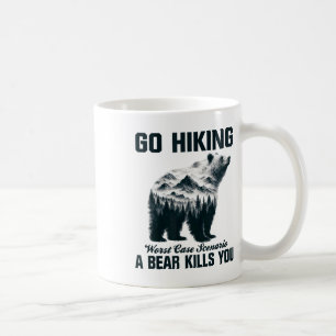 Wandern gehen, schlimmstes Szenario: Ein Bär tötet Kaffeetasse