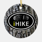 Wandern HIKE Boot Print auf Baumbraun Weihnachten Keramik Ornament (Vorne)