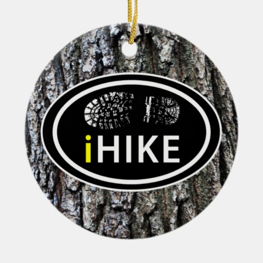 Wandern HIKE Boot Print auf Baumbraun Weihnachten Keramik Ornament (Vorne)