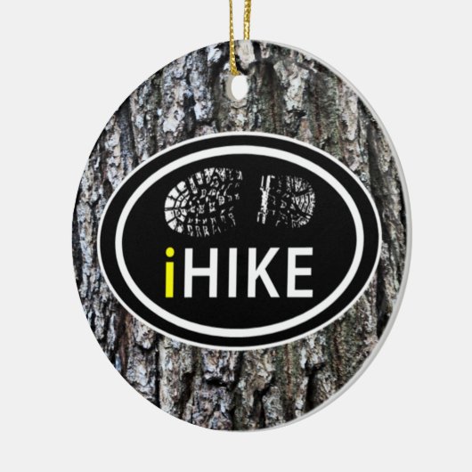 Wandern HIKE Boot Print auf Baumbraun Weihnachten Keramik Ornament (Links)