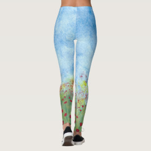 Wandern im Feld der roten Mohnchen blauer Himmel L Leggings