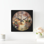 Wandern im Rain Fine Art Roman Numeral Quadratische Wanduhr (Zuhause)