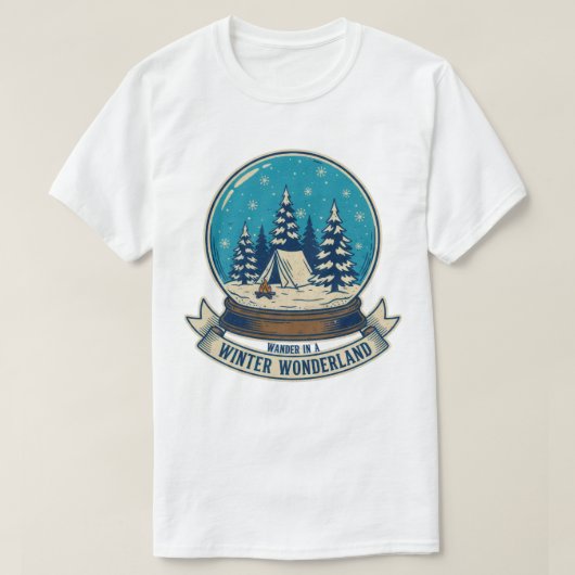 Wandern im Winter Wonderland Camping Kunst T-Shirt (Design vorne)