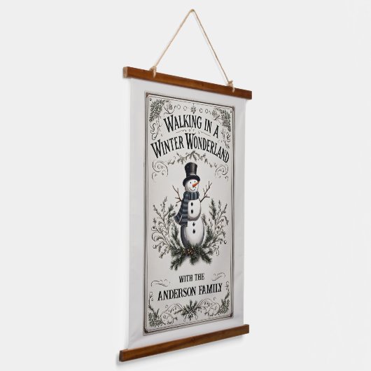 Wandern im Winter Wonderland Snowman Wandteppich Mit Holzrahmen (Gewinkelt)