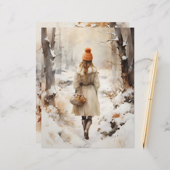 Wandern im Winter Woodland Scrapbook Paper (Vorderseite/Rückseite Beispiel)