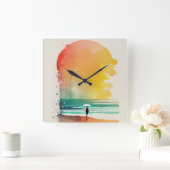 Wandern in die Waves Abstrakt Beach Art Quadratische Wanduhr (Zuhause)