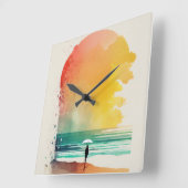 Wandern in die Waves Abstrakt Beach Art Quadratische Wanduhr (Winkel)