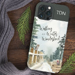 Wandern in einem Winter Wonderland Landschaft Mono Case-Mate iPhone Hülle<br><div class="desc">Winter Landscape Handy Gehäuse, mit "Walking in a Winter Wonderland" in trendiger Schrift Typografie geschrieben. Dieses rustikale Landdesign hat eine Aquarelllandschaft von einem schneebedeckten Waldweg, Kiefern, einem Rotkehlchen und einer Eule auf den Zaunpfosten. Entworfen für das iPhone 13 Pro Max, aber wird viele andere Modelle passen. Wenn Sie einen anderen...</div>