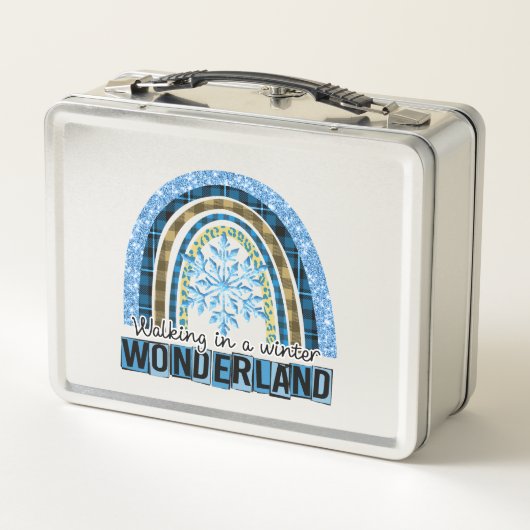 Wandern in einem Winterwunderland | Blauer Regenbo Metall Brotdose (Rückseite)