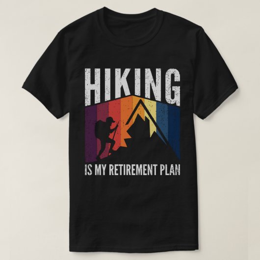 Wandern ist mein Rentplan Vintager Sonnenuntergang T-Shirt (Design vorne)