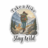 Wandern mit Hund im Retro-Stil Bleib wild Aufkleber (Vorderseite)