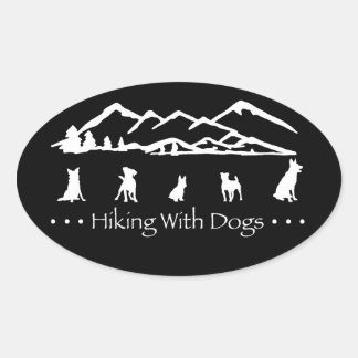 Wandern mit Hunden Oval Sticker-Schwarz Ovaler Aufkleber