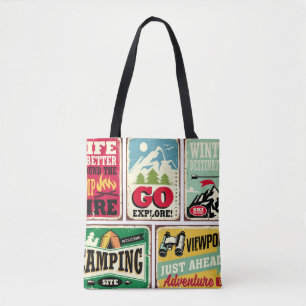 Wandern und Camping Retrosignatur Sammlung. Für Dr Tasche