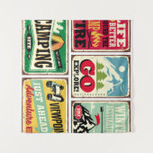 Wandern und Camping Retrosignatur Sammlung. Für Dr Wandteppich (Vorderseite (Horizontal))