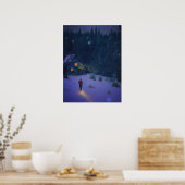 Wandern zu einer Hütte im Winterwald Poster (Küche)