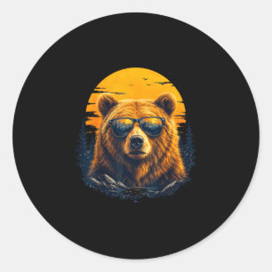 Wandernder Bär mit Sonnenbrille Retro-Berg-Kunst Runder Aufkleber