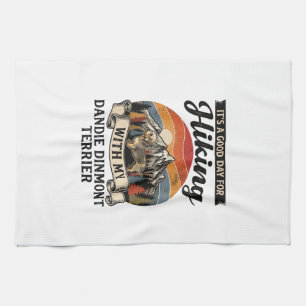 Wandernder Dandie Dinmont Terrier Hund Berg Retro Geschirrtuch