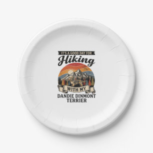 Wandernder Dandie Dinmont Terrier Hund Berg Retro  Pappteller