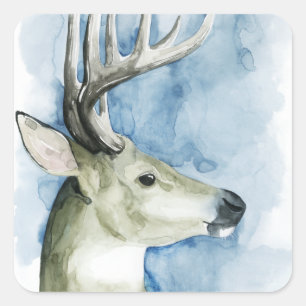 Wandernder Hirsch - Aquarell Quadratischer Aufkleber