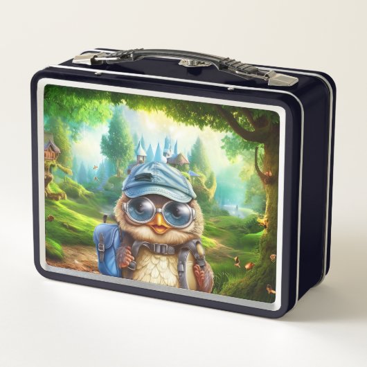 Wanderowle auf einem verzauberten Wald Metall Brotdose (Rückseite)