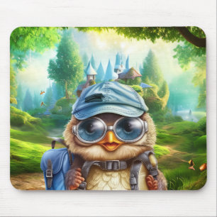 Wanderowle auf einem verzauberten Wald Mousepad