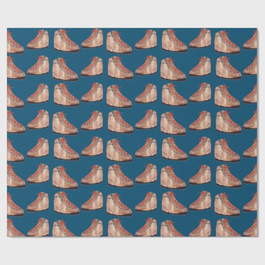 Wanderstiefel auf blauem Hintergrund Geschenkpapier (Flach)