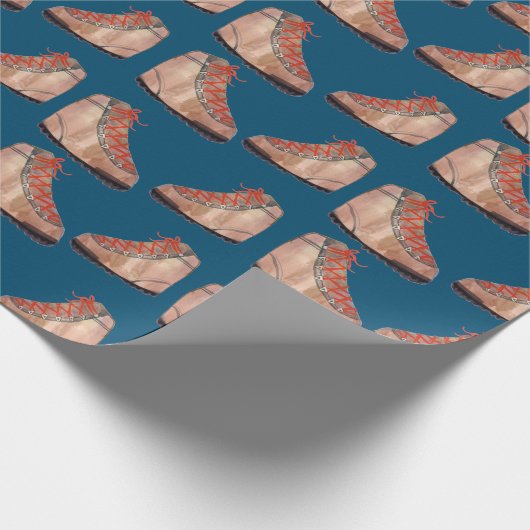 Wanderstiefel auf blauem Hintergrund Geschenkpapier (Ecke)