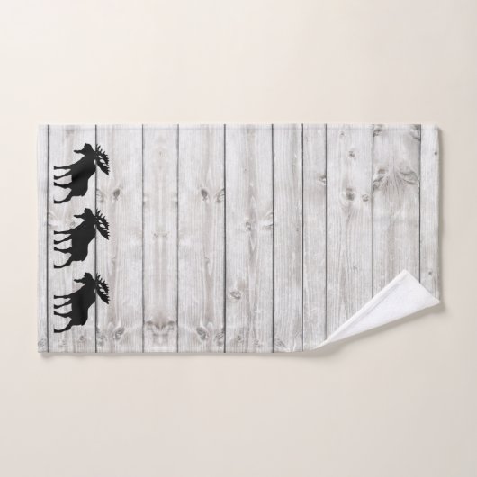 Wanderung Elch Graues Holzmuster Badetuch Set (Handtuch)