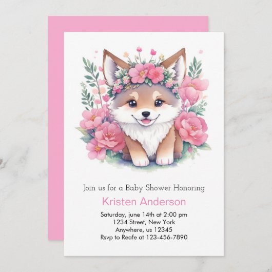 Wanderung mit den Wölfen: MädchenBaby-Dusche Einladung (Vorne/Hinten)