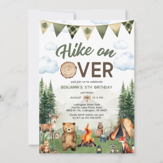 Wanderung über Camping Geburtstag Einladung (Vorderseite)