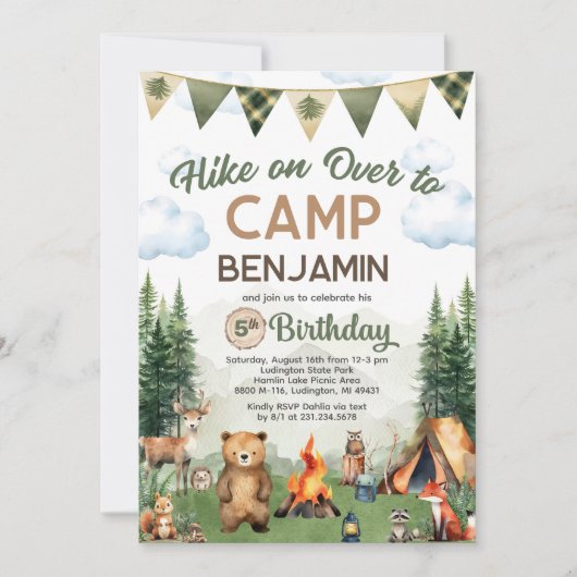 Wanderung über Camping Geburtstag Einladung (Vorderseite)