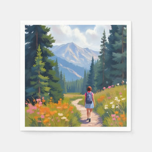 Wanderweg Berg Natur Landschaft Aquarell Serviette
